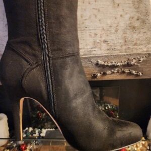 INC International Concepts Black Suede High Heel Ankle Boot